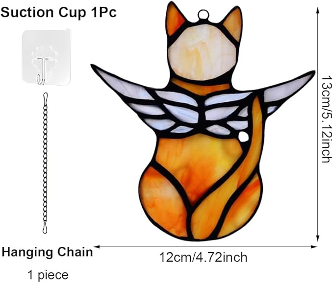 Cat Angel Memorial Statue, Stained Glass Window Hanging Decorations, Loss of Cat Sympathy Gift, Pet Memorial Sympathy Gifts Decoration, Miniature Hanging Ornament