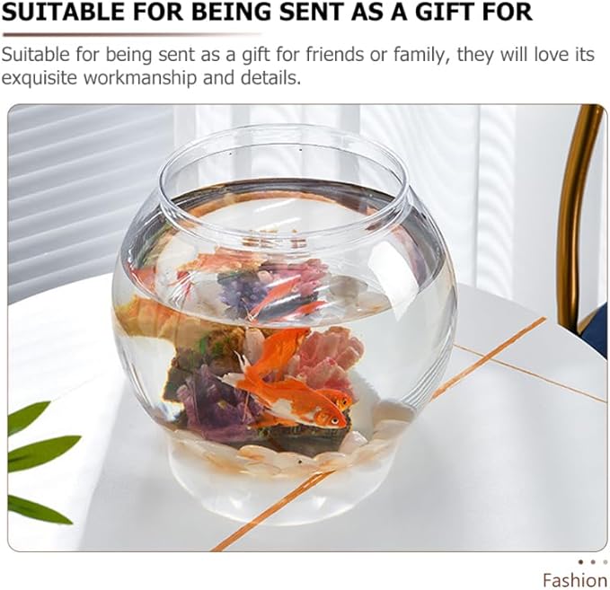 Healifty Tabletop Fish Bowl 5.90 Inch Clear Plastic Globe Fish Tank Mini Aquarium for Office Desk Decor and Feeding Container