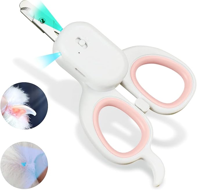 PAKEWAY Pet Nail Clipper with LED & -U-V Light, Cat Claw Trimmer with Ultra Bright LED Light for Nail Bloodline to Avoid Over Cutting, Sharp Angled Blade Grooming Tool for Dog Cat Rabbit Small Animals