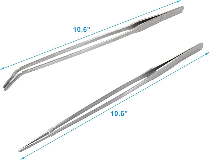 2PCS Stainless Steel Reptile Feeding Tongs, Long Tweezers Aquarium Terrarium Feeder Tools for Reptiles, Lizards, Snakes (Straight and Curved)