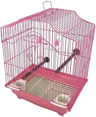 Pink 14-Inch Small Wire Bird Cage – Perfect for Budgies, Finches, Canaries, Lovebirds, Parakeets, and Small Parrots