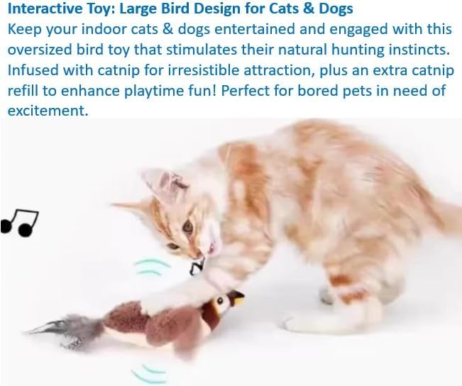 Flappy Bird Cat Toy – Interactive Flapping & Chirping Bird Toy for Cats (No Flying), Indoor Cat Toy for Exercise & Play, Durable Chew Toy for Bored Cats, Catnip Toy for Kitten or Small Dogs