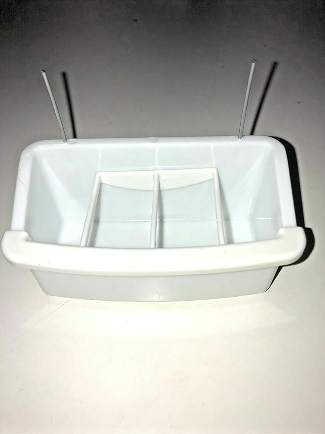 2 Bird Cage Aviary Universal Hanging Ccups Seed Food Feeders with Spill Proof Dividers Wire Hangers 4 oz Each