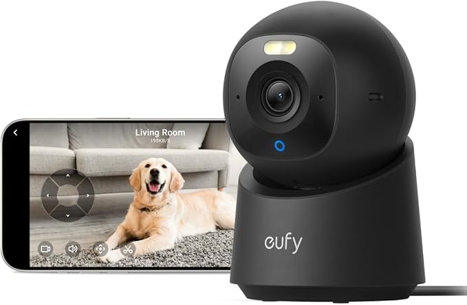 eufy Security 4K UHD Indoor Camera E30,360° Pan Tilt,AI Auto Tracking,Color Night Vision,Pet/Baby Camera with Two-Way Audio,AI Human/Pet Detection,Works with HomeKit,No Monthly Fee, Black