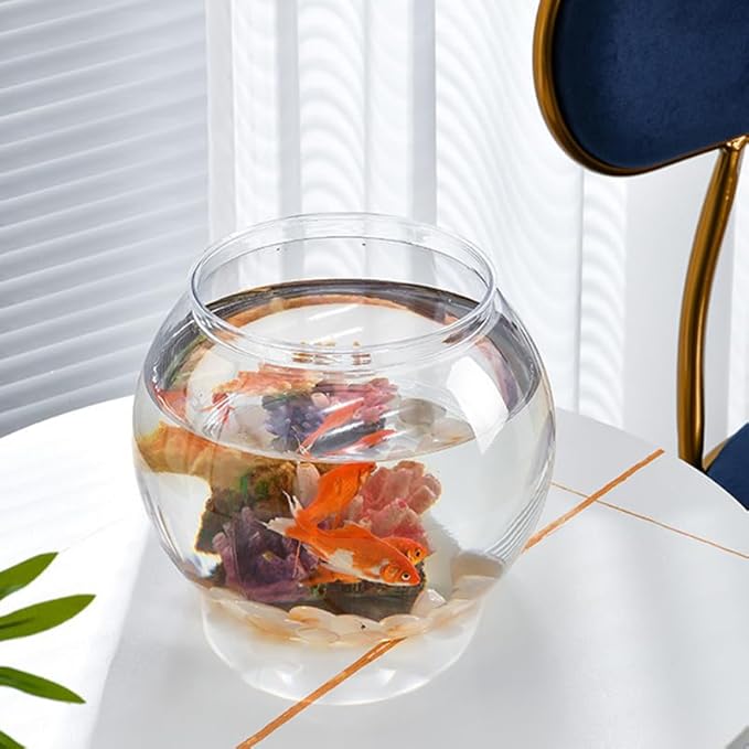Healifty Tabletop Fish Bowl 5.90 Inch Clear Plastic Globe Fish Tank Mini Aquarium for Office Desk Decor and Feeding Container