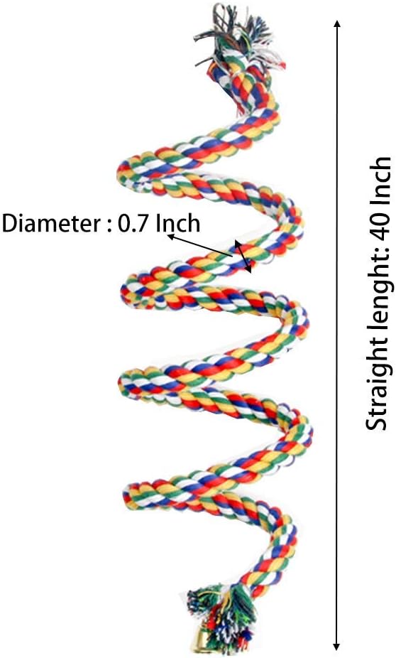 ANIAC Bird Spiral Cotton Rope Perches with Bell Parrots Chewing Bungee African Grey Cage Toys Swing Birdcage Accessories Parakeet Climbing Stand bar (40 Inches)