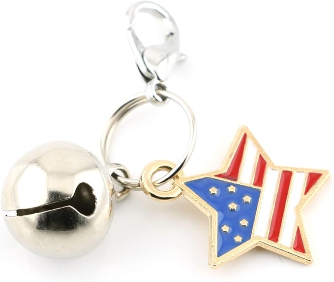 Oasis Plus American USA Flag Star Pet Collar Charm Pendant with Bell for Small Dog Kitty Cat
