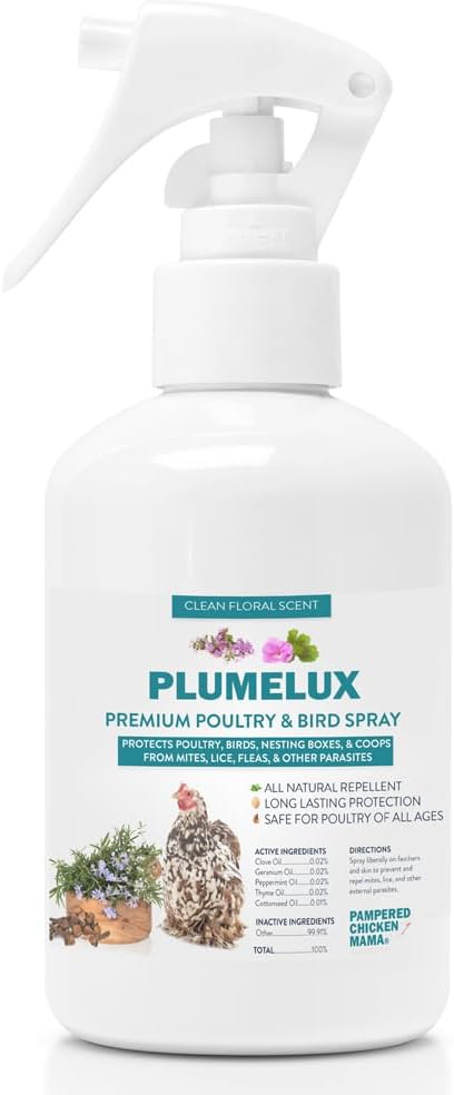 PlumeLux Herbal Poultry & Bird Feather Spray to Prevent & Repel Mites by Pampered Chicken Mama | for Chickens, Ducks, Geese, Quail, Gamefowl, & Other Birds (16, Ounces)