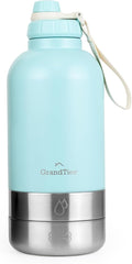 GrandTies Insulated Portable Dog Water Bottle with 2 Detachable Water Bowl Dispenser | Leak-Proof Dog Food Travel Container | Accessories for Dogs Walking, Hiking, Camping (64oz, Powder Green)
