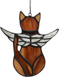 BOXCASA Angel Cat Memorial Gift Stained Glass,Stained Glass Window Hanging,Sympathy Gifts for Cat Lovers,Loss of Pet Sympathy Gift,Pet Memorial Gifts for Women