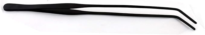 12 Inch Black Curved Aquarium Tweezers Stainless Steel Curved Tweezer with Carbonation Protection Coating Against Rust Long Reptiles Feeding Tongs for Aquatic Plants Lizards Spider Snakes