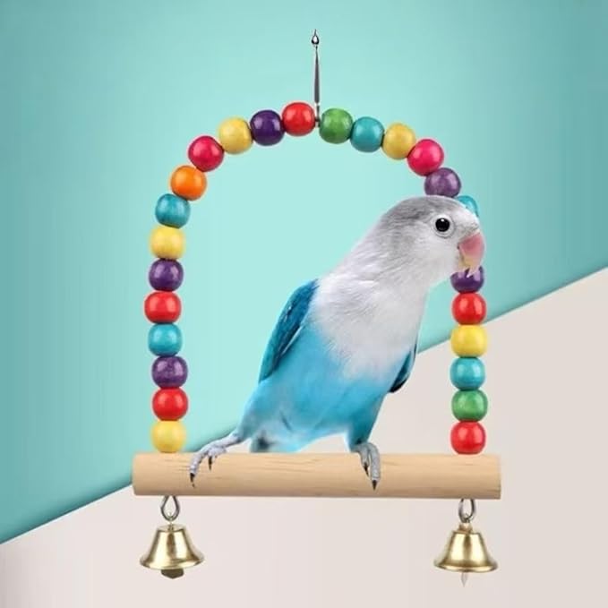 Bird Perch Toys for Parakeets, 360° Silent Free-Spin, Parrot Playground Gym for Cockatiels,Wooden Bird Cage Accessories, Relieve Boredom Anxiety, Natural Wood Activity Center