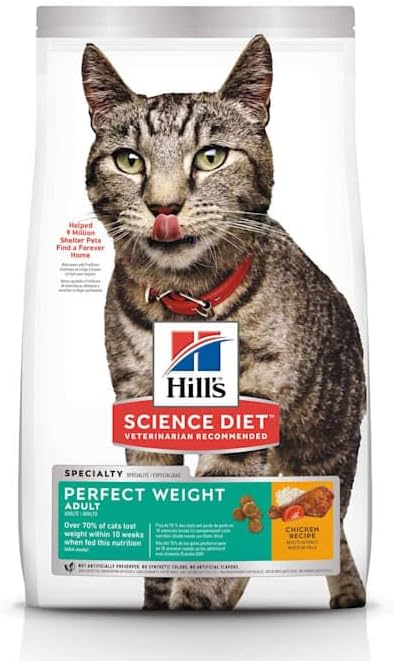 Hill's Science Diet Perfect Weight, Adult 1-6, Weight Management Support, Dry Cat Food, Chicken Recipe, 3 lb Bag