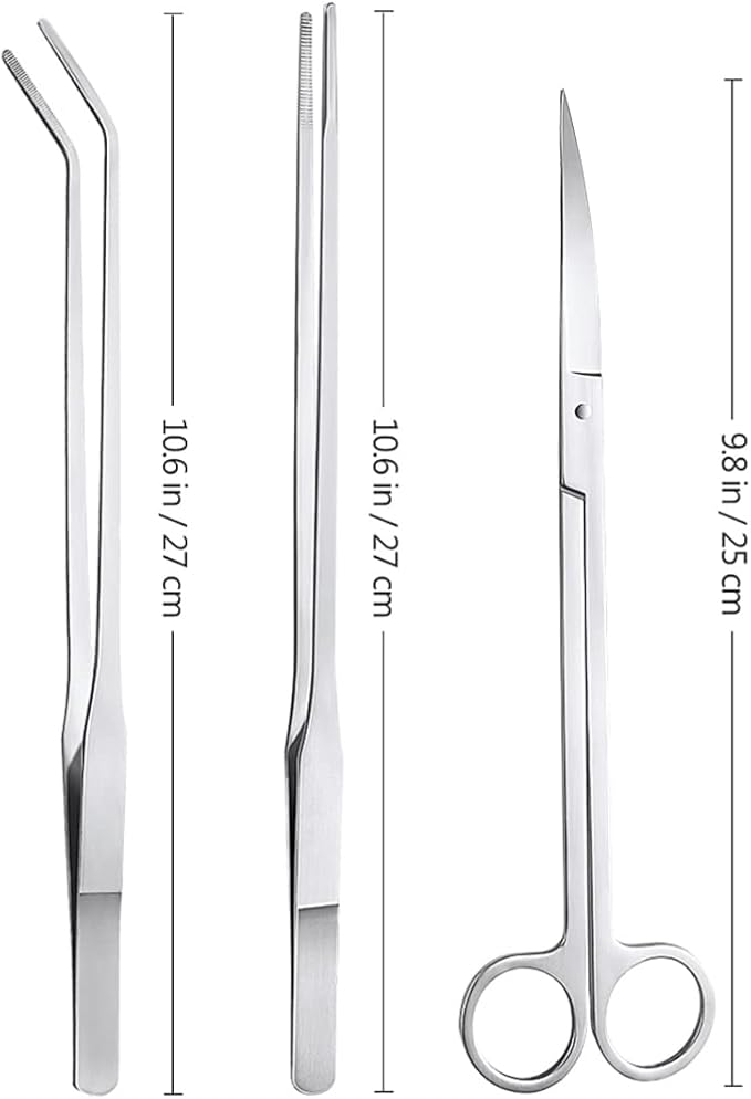 POPETPOP 3pcs Tweezer and Scissor Kit Aquatic Plant Tools Stainless Steel Tweezer Scissors Tools Straight Tweezer Tweezers and Scissors for Aquarium