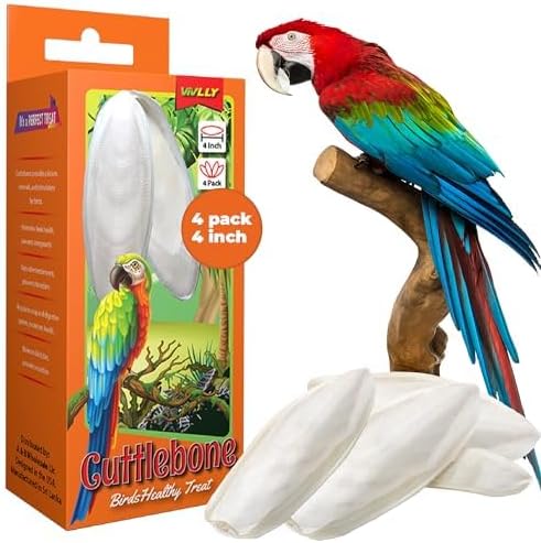 Natural Cuttlebones 4 Pack Calcium Cuttlebone Treats Suitable for All Bird Breeds - Easy to Attach with Metal Holder - Great for Parakeets Parrots Cockatiels - Chew Feeder Tortoise & Snails