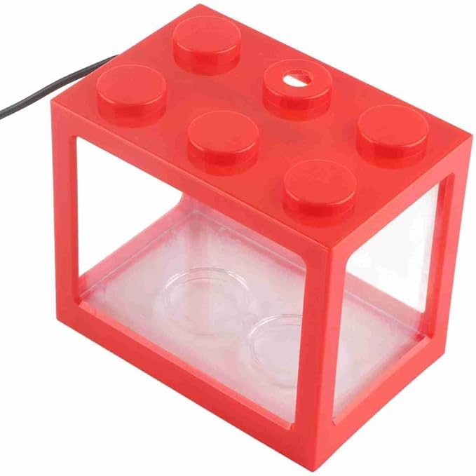 Mini USB LED Aquarium Fish Bowl Plastic Tank with White Light for Desk Tabletop Decor Energy-Saving Office Accent(Red)