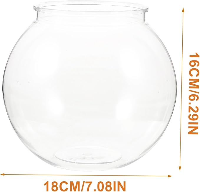 POPETPOP Plastic Fish Bowl Small Fish Tank: Transparent Small Aquarium Fish Bowls for Centerpieces Round Plastic Fish Bowl for Betta Fish Candy Party Favors, 7.07X7.07X6.29in