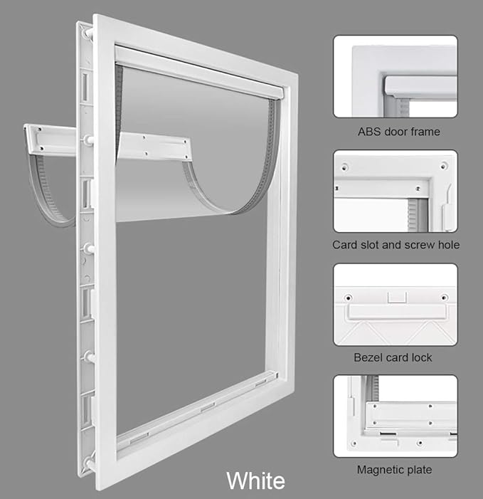 CEESC Dog Door with Soft Transparent Magnetic Flap and Snap-in Closing Panel, Premium PVC Plastic Pet Door for Small Medium Dogs and Puppies(L,White)