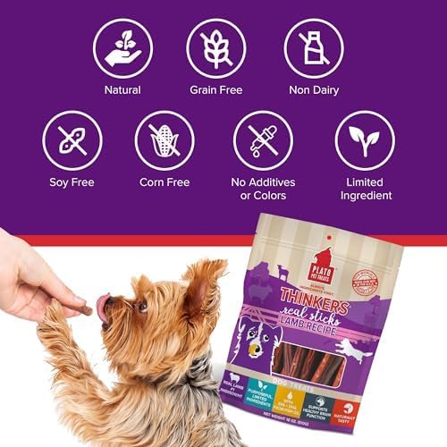 PLATO Pet Treats Thinkers - Meat Stick Treats for Dogs - Limited Ingredient Dog Treats with EPA and DHA to Support Skin, Coat, and Brain - Air-Dried Dog Treats - Thinkers Lamb 18oz - 2 Pack