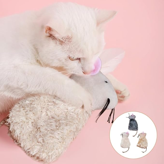 Hemoton 3pcs Refillable Catnip Toys for Cats, Cat Toys for Puppie Kittens, Plush Mouse Filled, Interactive Kitten Teething Chew Doll, Realistic Mice Set for Boredom Relief & Hunting Exercise