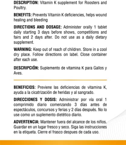 Farmalab VitaK-150 para GALLOS Pollos GALLINAS VitaK 150 Rooster Gamefowl Poultry GalloK Vk-150 ewormx Gallovita B12 B15 Supertron Gallo-K