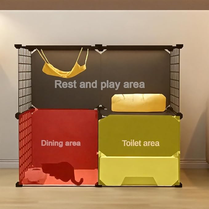 Cat Cage Cat Enclosure with Litter Box, Cat Playpen Detachable Metal, Cat Cage Indoor and Outdoor, Ferret Cage, Rabbit Cage