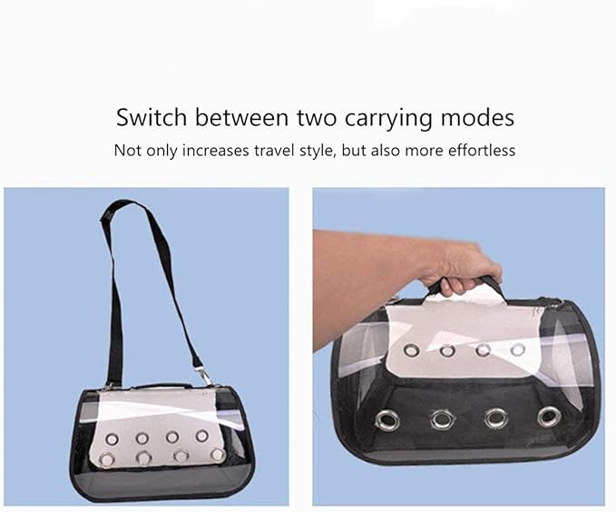 qiuqiu Bird Carrier Bag, Multifunctional, for Pets, Parrots, Cage, Light, Portable, with Shoulder Strap, Breathable, Double Zipper, Outdoor, Camping, Transparent-Black
