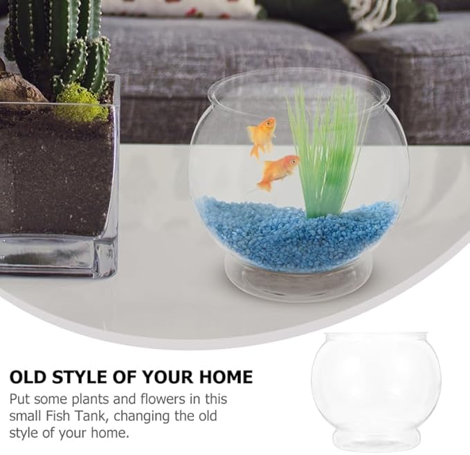 Healifty Tabletop Fish Bowl 5.90 Inch Clear Plastic Globe Fish Tank Mini Aquarium for Office Desk Decor and Feeding Container