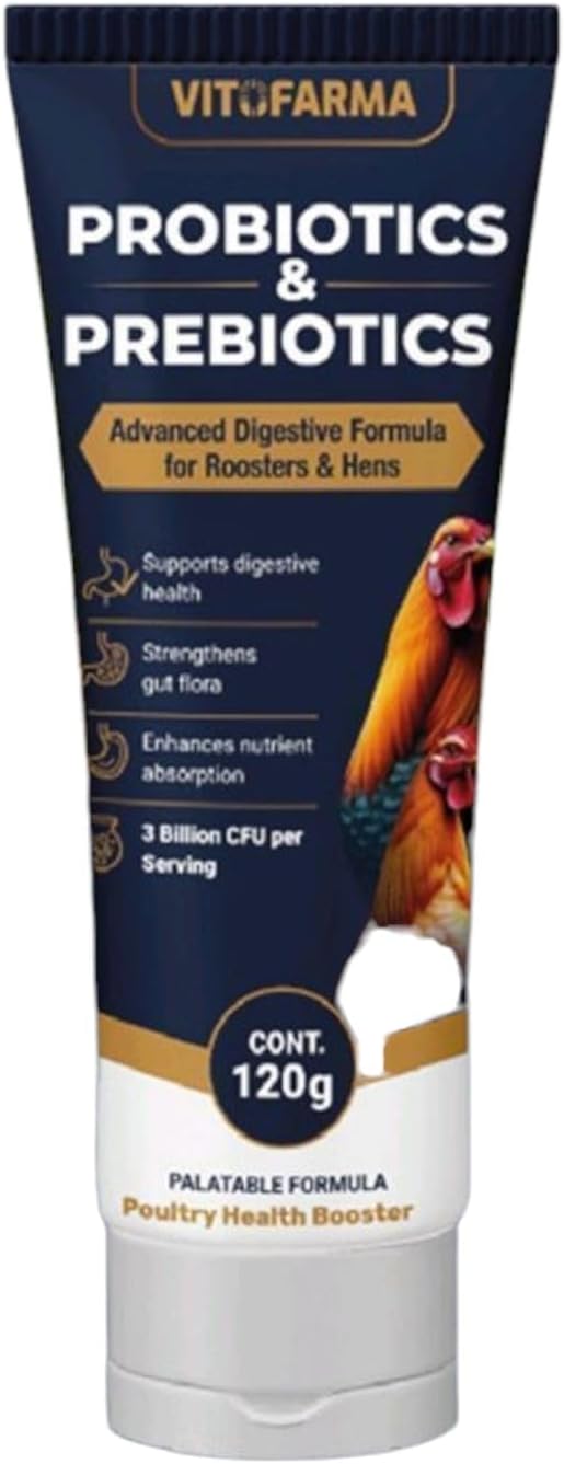 Probiotics & Prebiotics for Chicken & Poultry, Hens, All Natural Digestive System Dietary Supplement 120 gr - Advanced Digestive Formula for Roosters & Hens Probiotics