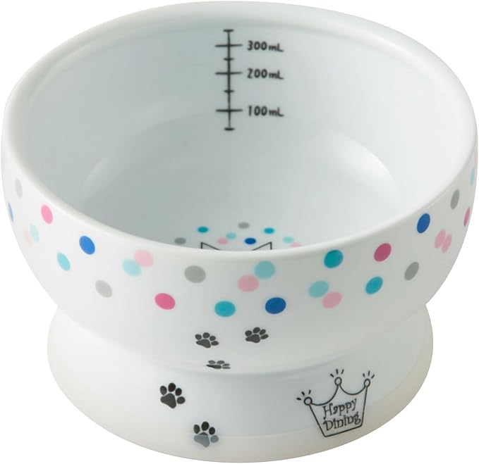 Necoichi Elevated Cat Water Bowl – Ceramic Raised Cat Bowl, Prevents Neck & Whisker Fatigue – Dishwasher & Microwave Safe – Pet Water Bowl for Cats (Colorful Dots, Regular)