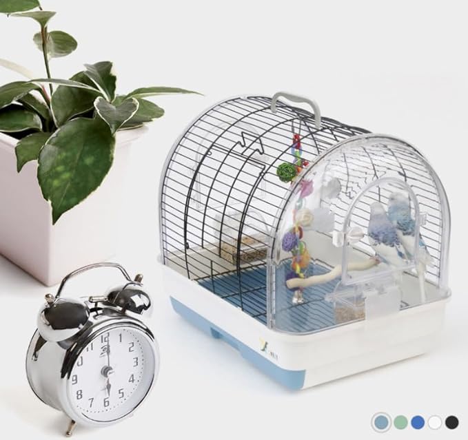 Portable Bird Cage Carrier for Small to Medium Birds – Sturdy Metal & Plastic Construction, Easy-Carry Handle, Removable Tray, 2 Food Bowls, 2 Wooden Perches – Ideal for Parakeets,
