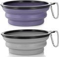 Dog Bowl Large Pet Collapsible Bowls, 2 Pack Collapsible Dog Water Bowls for Cats Dogs Portable Pet Feeding Water Dish for Walking Parking Traveling with 2 Carabiners (Large, Purple & Concrete Gray)