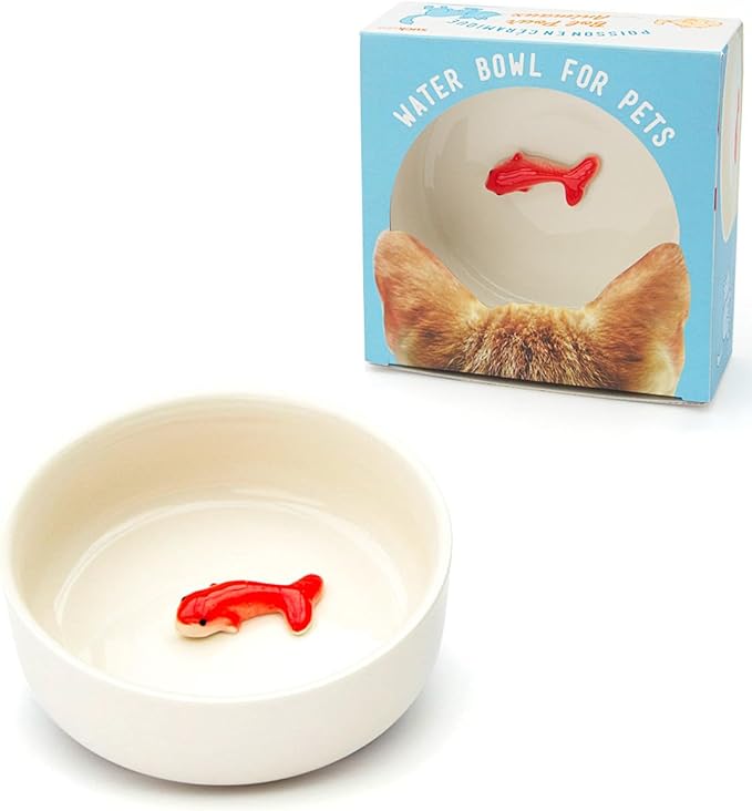 Suck UK Cat Bowls - Fish Bowl - Cat Water Bowl - Funny Animal Accessories - Ceramic Dish - Novelty Pet Supplies - Pets Prank Gift - Animal Owner Gifts - 3D Hand Painted Goldfish - Pet Humor - White