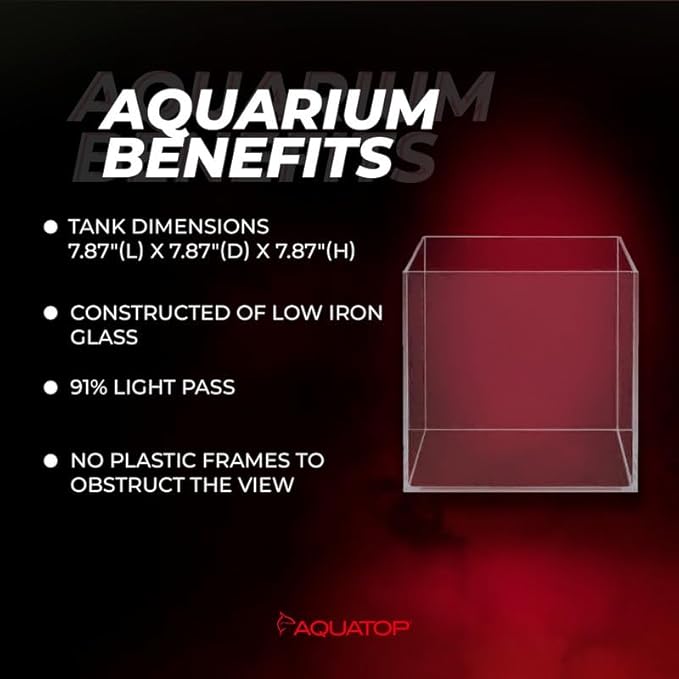 Aquatop High Clarity Low Iron Glass Cube Aquarium, 2.11-Gal – 5mm Thick Glass – Slim Design – Fresh & Saltwater – Desktop Tank with Silicone Sealing