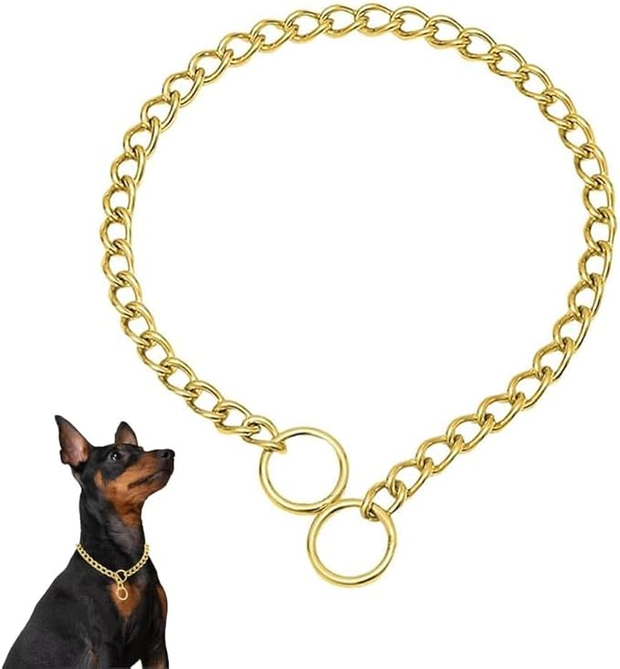 Chain Choke Collar for Dogs, Metal Slip Link Training Heavy Duty Dog Collar Martingale Puppy Collars for XXS XS Small Medium Large Big XL Breed Dogs (Gold, M(Neck Max 18inch) D3.0mm)