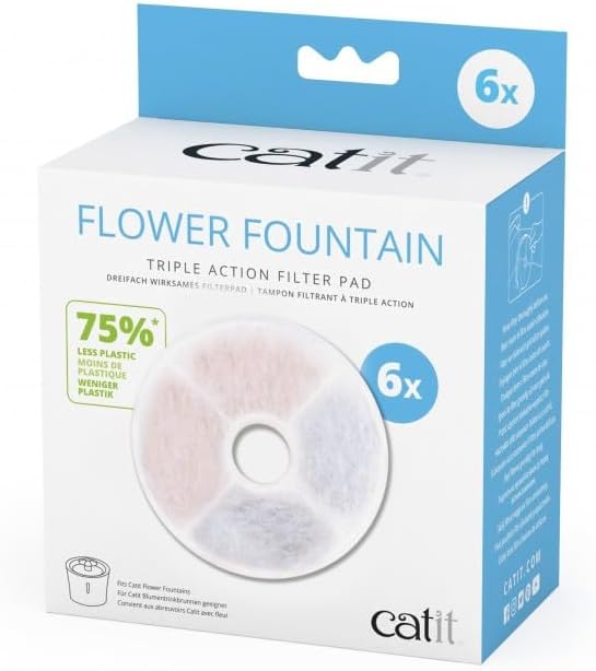 Catit Triple Action Replacement Original Water Fountain Filters, 6 Pack – Official Replacement Filters for Catit Cat Drinking Water Fountains
