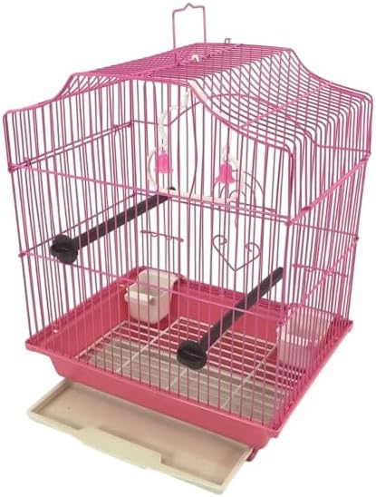 Pink 14-Inch Small Wire Bird Cage – Perfect for Budgies, Finches, Canaries, Lovebirds, Parakeets, and Small Parrots