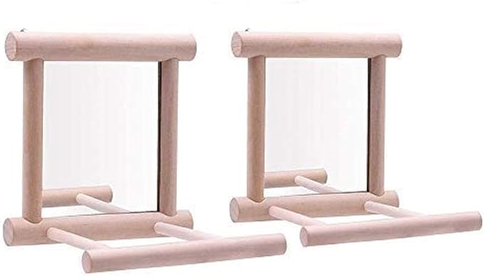 Litewoo Bird Mirror Wooden Hanging Swing Interactive Play Toys for Small Parrot Budgies Macaw African Grey Parakeet Cockatiel Conure Lovebird Cage Accessories (Bird Mirror Perch Stand-2 PCS)