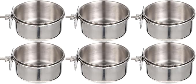 Yardwe Parrot Feeding Cups, 6pcs Stainless Steel Bird Feeder with Clamp, Bird Cage Accessory Food Dish for Cockatiel Conure Budgies Parakeet Parrot Macaw Small Animal Chinchilla