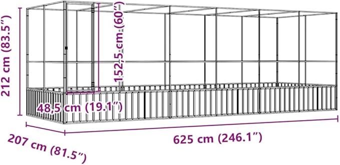 vidaXL Bird Aviary with Extension - 246.1"x81.5"x83.5" Galvanized Steel Cage - Lockable Door - Suitable for Birds, Rabbits, and Small Animals - Outdoor/Indoor Use - Silver Color