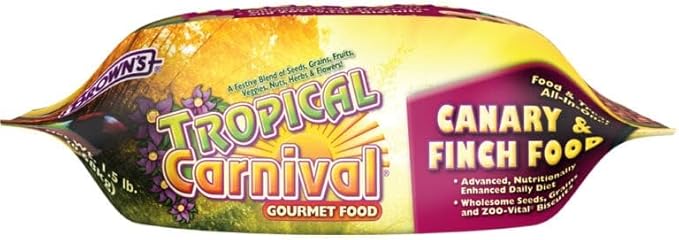 F.M. Brown's Tropical Carnival Gourmet Canary and Finch Food, 1.5-lb Bag - Vitamin-Nutrient Fortified Daily Diet with Fruits, Veggies, Grains, Seeds, Herbs, and Flowers