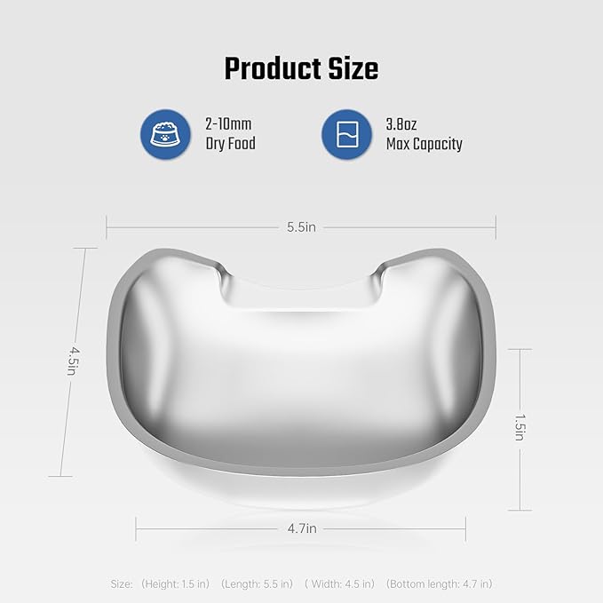 Stainless Steel Cat Bowls: Suitable for IMIPAW Automatic Pet Feeder Cat Whisker Fatigue Relief Friendly Shape and Easy to Clean