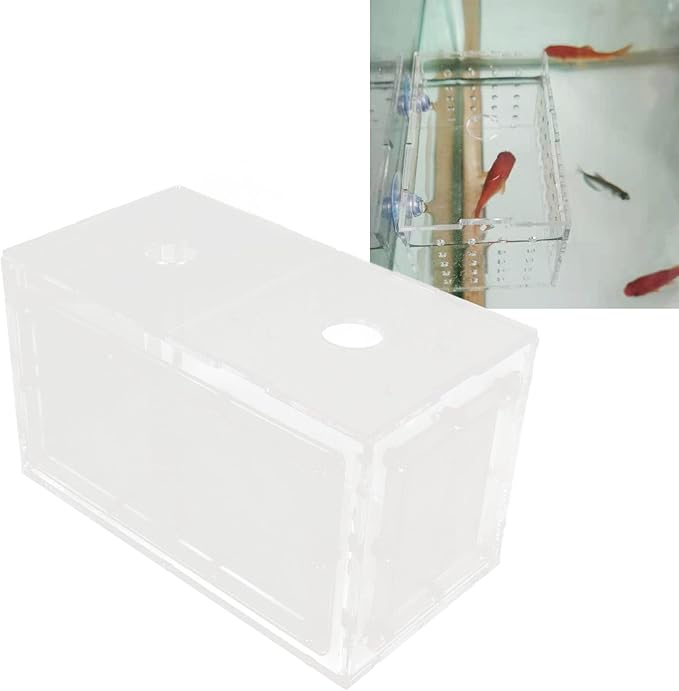 Fish Breeding Isolation Box | Transparent Mesh Side Aquarium Incubator | Guard Small Fish/Eggs | Acrylic Lid & Adjustable Hook | for Fish Tank Hatching (17 * 9 * 10CM)