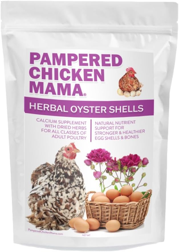 Pampered Chicken Mama Herbal Oyster Shells High Calcium Supplement for Pet Chickens, Ducks, and Other Poultry, Crushed Oyster Shells for Chickens with Herbs (6 POUNDS)
