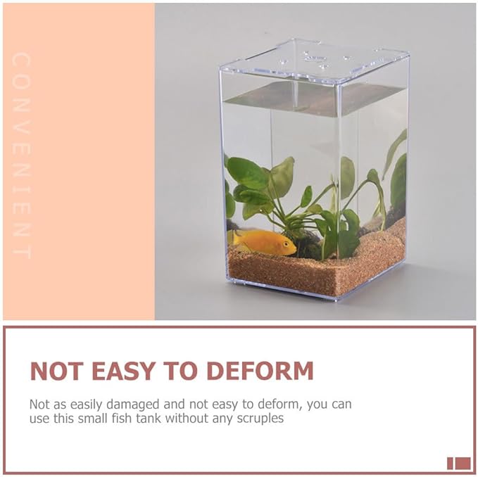 Small Acrylic Fish Tank 7.5 Inch Mini Desktop Aquarium Fish Box for Betta Home Office Decor