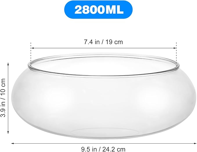 Clear Fish Bowl Vase Bubble Bowl Transparent Aquarium Tank, Betta and Goldfish Tank, Desktop Office Decor, 2800ml, Plastic, 9.52 x 9.52 x 3.93 Inch