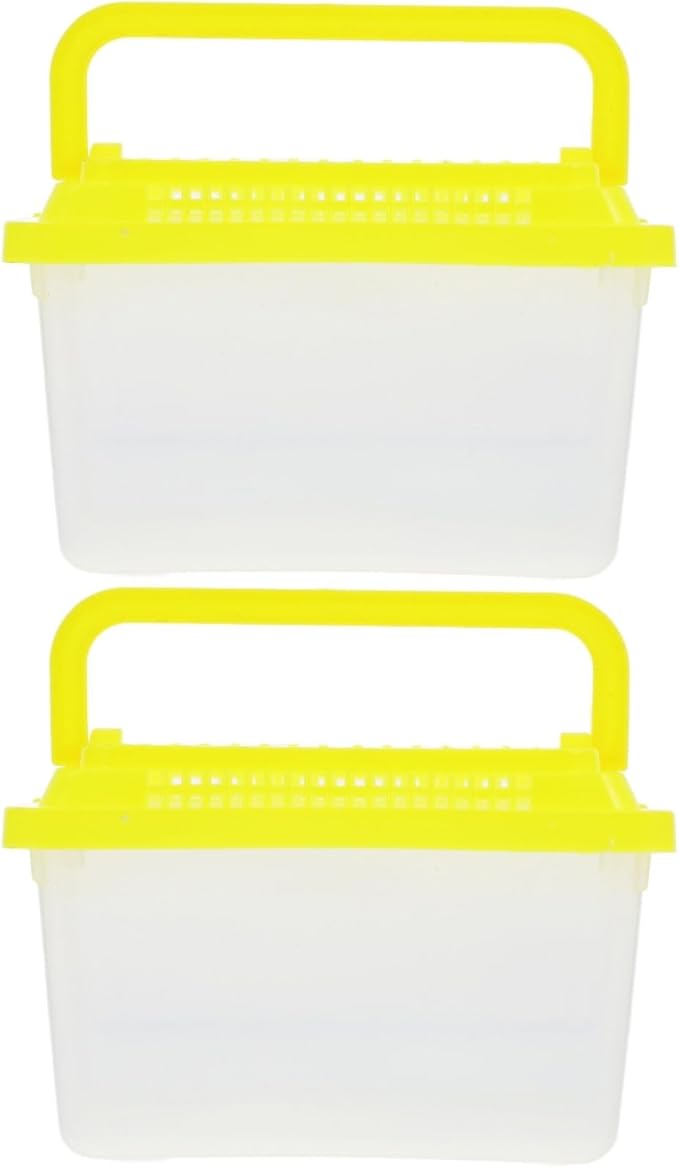 FRCOLOR 2pcs Portable Fish Tank Handheld Aquarium Transparent Turtle Box Pet Hamster Carrier Plastic Reptile Breeding Container, Multi-Color Lid