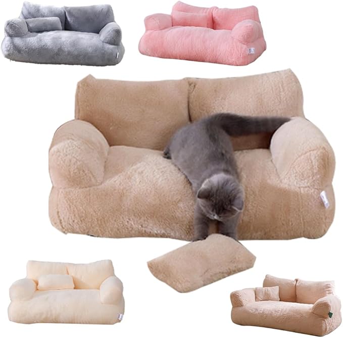 Cat Sofa Bed Pets Cute Couch,Medium Dog, Large Cat Sofa Pet Bed cat Supplies for Indoor (Khaki, Medium)