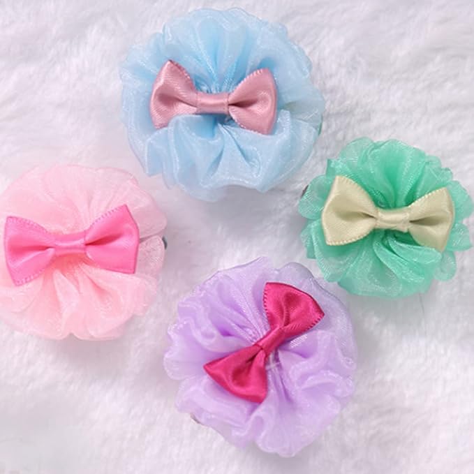 4Pcs Pet Hairpin Yorkshire Teddy pet Dog Cute Organza Bubble Long-haired Dog Hairpin Bow Hair Accessories