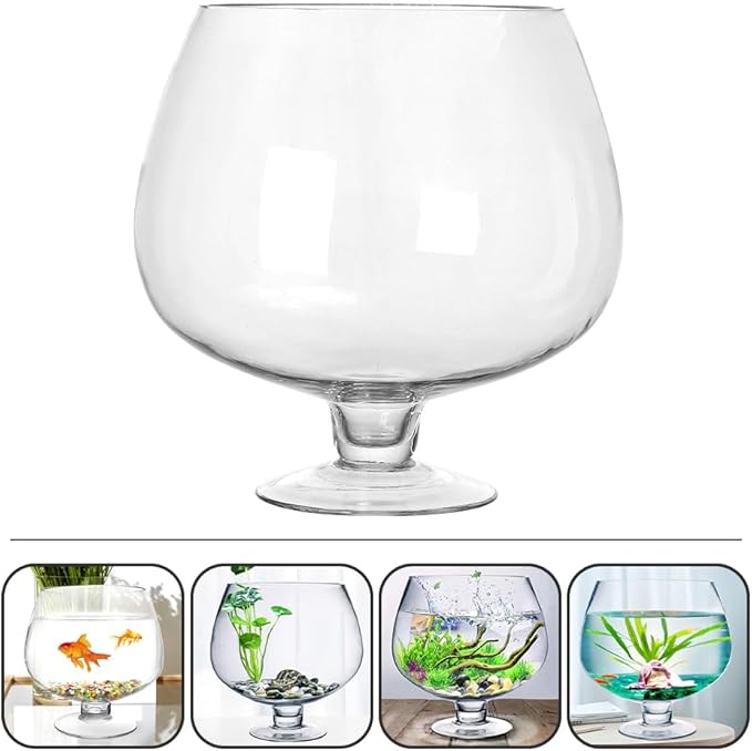Transparent Glass Fish Bowl Vase, Multi-Function Betta Tank, Desktop Goldfish Aquarium, Hydroponic Plant Pot, Wine Glass Shape, Home Office Decor